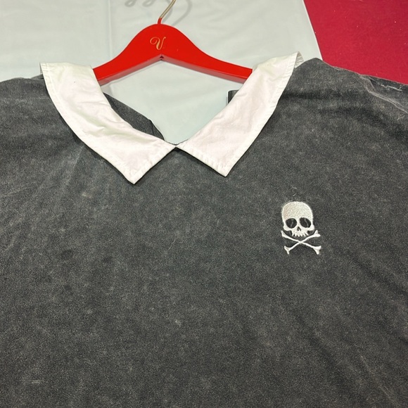 Social collision skull crossbones shirt BLACK shite collar GOTH EMO 3XL WOMENS - Picture 5 of 15